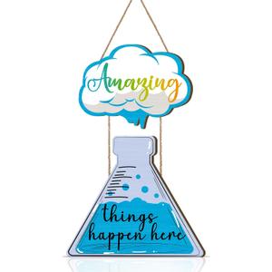 Classroom Door Decor,Amazing Things Happen Here Sign,Science Classroom Decor,Science Door Sign,Chemistry Decoration Laboratory,Blue Measuring Cup Wall Sign with Inspiring Quotes,School Plaque