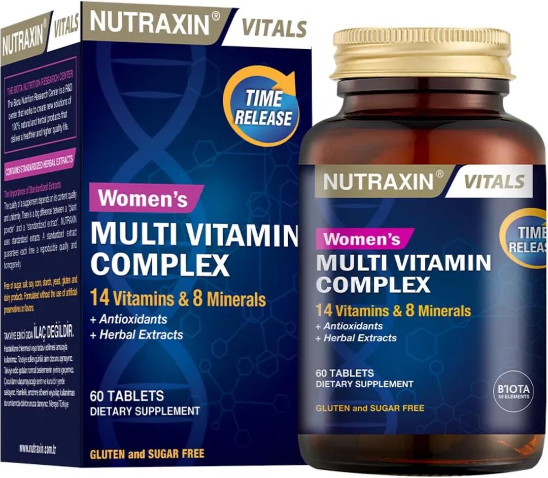 3 x Nutraxin Multi Womens Vitamins Energy Support, Nourishes Hair, Skin & Nails, Whole Food Supplement with Biotin, Vitamins A, C & E and Zinc Gluten and Sugar Free 60 Tablets