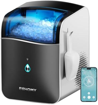 EUHOMY Smart Nugget Ice Maker Countertop, Portable Sonic Ice Maker with APP Control, 40lbs/24H, Ready in 8 Mins, Self-Cleaning, Pebble Ice Machine with Hanging Ice Scoop for Home/Kitchen/Office