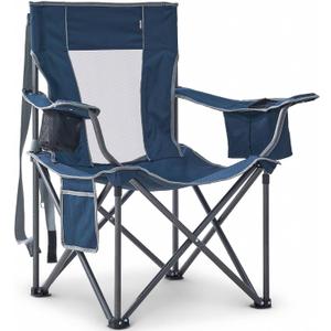 Oversized Camping Chairs Heavy Duty Outdoor Chair Support 400 Lbs, Blue | Folding Lawn Chairs with Cup Holders, Side Pocket & Cooler Bag, Portable Camp Chair for Outside, Tailgating, Sports, Single Pack
