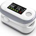 Alecaremed Pulse Oximeter, 4 Color OLED Display Oxygen Monitor Fingertip with 20  Memory, Blood Oxygen Saturation Monitor (SpO2), Alarm & Brightness Adjustable, Batteries & Lanyard (White)