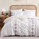 MOVE OVER 100% Cotton Tufted Duvet Cover Set King Light Brown Textured Bedding Set 3 Pieces Modern Neutral Style Chenille Tufting Comforter Cover Set with Matching Pillowcases