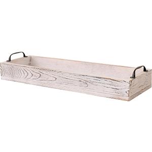 Rustic Wooden Serving Trays Rectangular with Handle,Ottoman Tray for Living Room 16 Inch Long for Serving Wine(whitewashed)