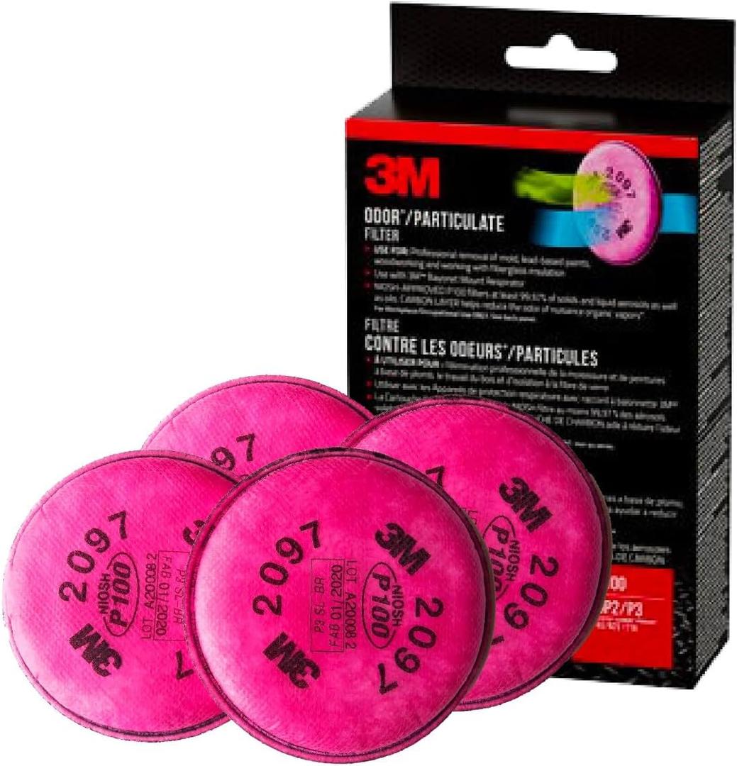 3M Performance P100 Particulate + Odor Filters, 2 pairs, NIOSH-APPROVED P100, 99.97% Filtration Efficiency Against Solids & Liquid Aerosols, For Use With 3M 6000, 6500 & 7500 Series (2097P2-DC)
