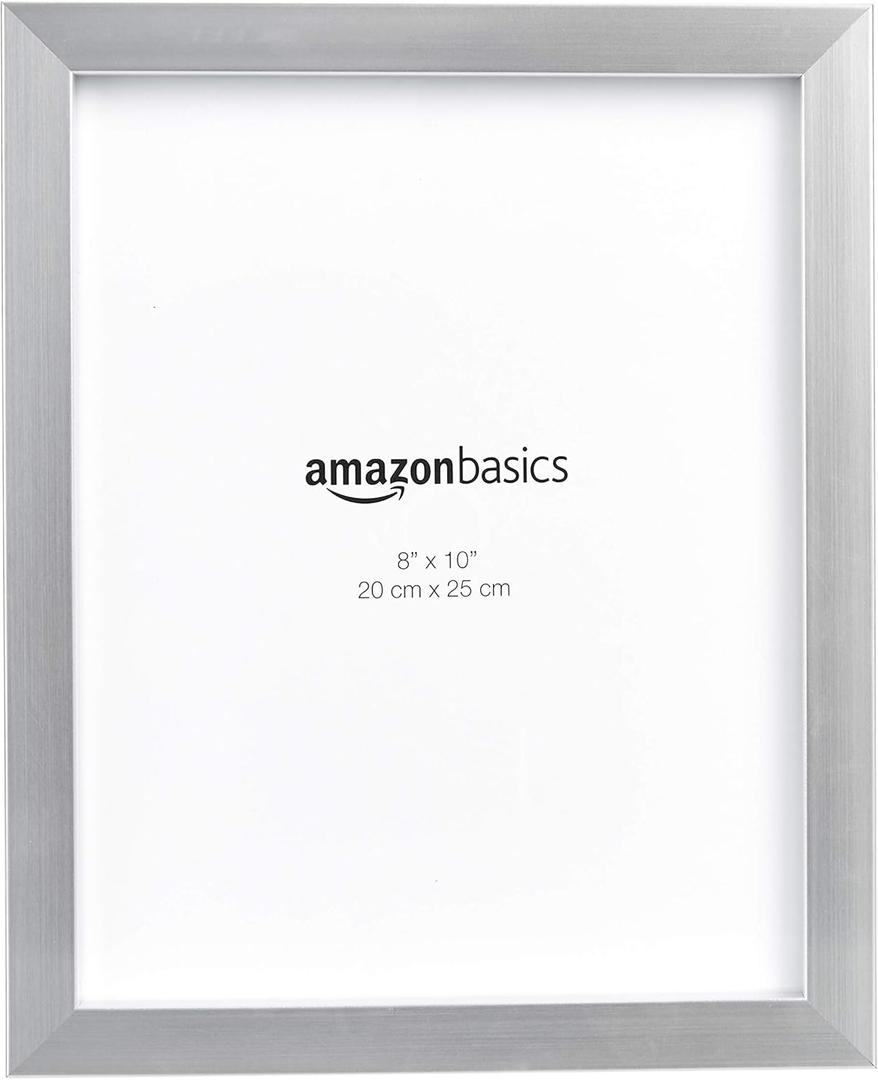 Amazon Basics Rectangular Photo Picture Frame Set, 8" x 10", Wall Hanging or Tabletop Display, Real Glass, Nickel, 2-Pack