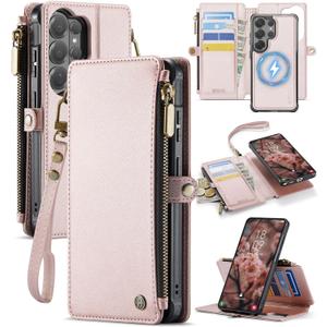 for Samsung Galaxy S26 Ultra Wallet Case Magnetic [Compatible with Magsafe] [RFID Blocking Card Holder] [Zipper] Detachable Drop-Proof Phone Cases for Galaxy S26 Ultra 6.9", Champagne Gold