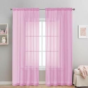 OVZME 2 Pack: Basic Pink Sheer Curtain 84 Inches Long, Light Filtering Sheer Drapes for Living Room Bedroom, Each 42" W x 84" L