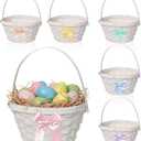 6 Pcs Easter Woven Basket with Handle and 6 Colors Bows Bamboo Gifts Basket for Easter Party Favors Gifts Supplies Decor