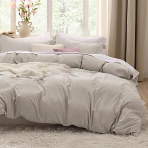 Bedsure Duvet Cover Queen Size - 3 Pieces Prewashed Extra Soft Bedding Set, Includes 1 Duvet Cover 90x90 Inches with Zipper Closure & 2 Pillow Shams, Linen, Comforter Not Included (Queen (90" x 90"), 02 - Linen (No Comforter))