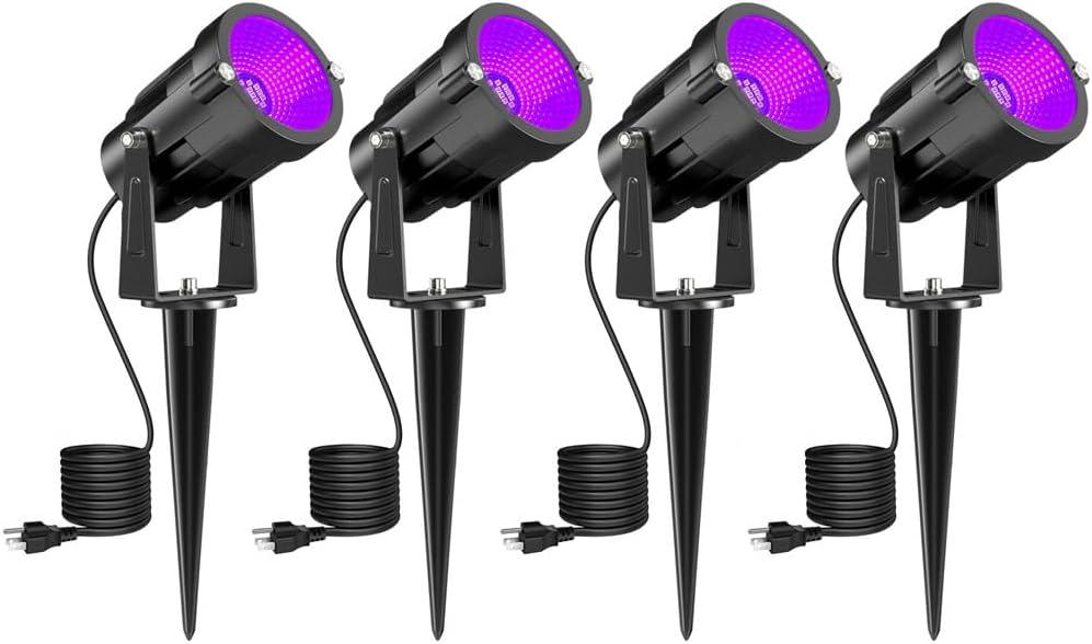Landscape Lights Outdoor: Black Light Halloween LED Landscape Lighting for Tree Garden Yard Pathway Body Paint Luminous Poster | 110V UV Blacklight Spotlights | 4 Pack (UV Blacklight)