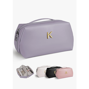 Bridesmaid Proposal Gifts, Cosmetic Bag with Initial, Popular Bridal Shower Gifts, Bachelorette Gifts from Bride, Makeup Bag with Letter, Wide Open Toiletry Bag, Travel Gifts for Women Teen Girl