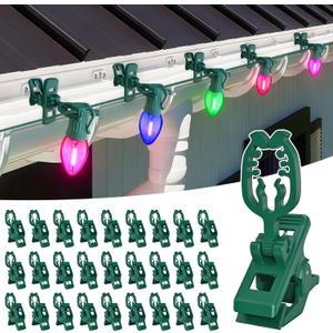 ANGAR C7 C9 Christmas Light Spring Clips, 50pcs Universal Heavy Duty Quick Christmas Light Clips, Fit E12/E17 Base, Holiday Mini Rope Lights, Perfect for Gutter Shingle Metal Roof Fence Railing Trees
