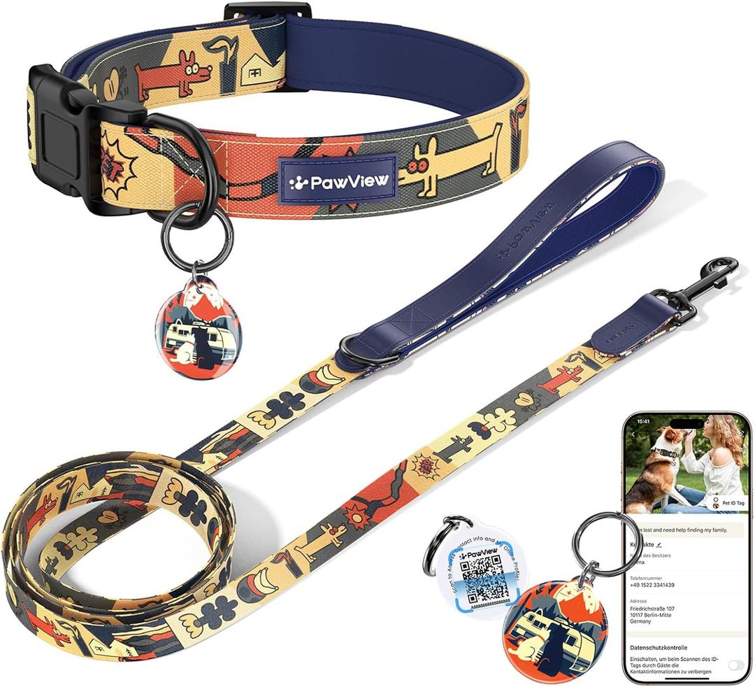 Dog Collar and Leash Set, QR Tag Adjustable Pet Collar, 5 FT Heavy Duty Dog Leash, Padded Handle, Quick Release Buckle, Metal Ring, 360 Swivel Clip for Small Dogs Walking Running (Dark Blue, S) 