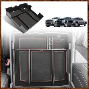 Muslogy Center Console Organizer For 2023-2026 Ford F250 F350 F450 Super Duty Accessories Custom Fit Storage Box Divider(Fit with OEM Tray), Fits Bucket Seats Only, Not for Work Surface Console(Brown)