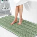 OLANLY Thick Bathroom Runner Rugs 47x24, Extra Absorbent Chenille Striped Bath Rugs, Rubber Backing, Machine Wash Dry, Long Bath Mats for Bathroom, Tub and Shower, Home Decor Accessories, Sage Green