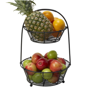 Gourmet Basics by Mikasa Tulsa Fruit Metal Storage Basket, 2-Tier, Black