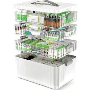 ARSTPEOE 4-Tier Medicine Organizer - Portable Medicine Cabinet with Plastic Handle, Multipurpose Medical Box, Empty First Aid Kit for Home, Extra Large 4 Tier
