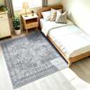 5x5 Square Washable Area Rug: Low Pile Non Slip Large Floor Mat Soft Barefoot Comfort for Small Living Room Grand Entryway Master Bedroom Playroom and Apartment Decor Grey