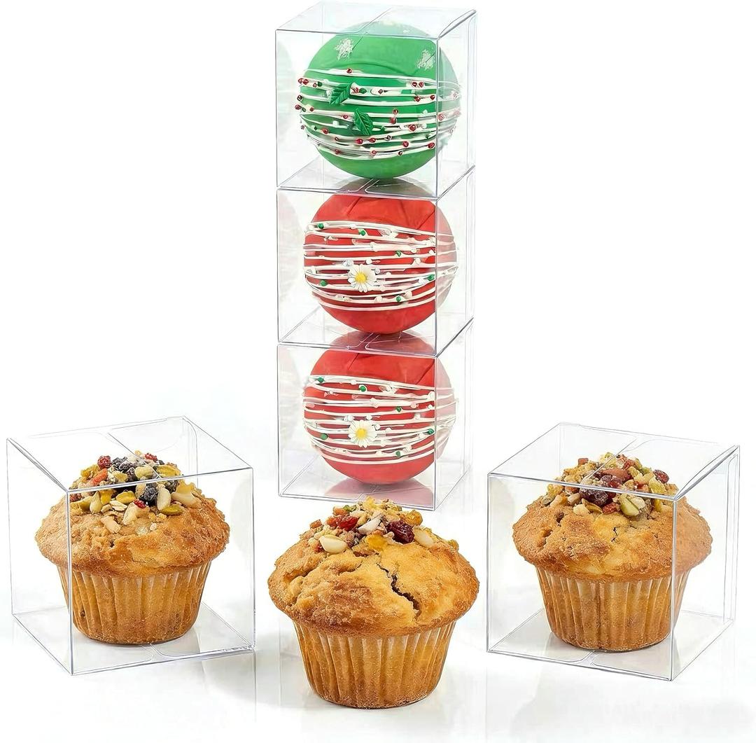 100Pack Clear Hot Chocolate Bomb Boxes Small Gift Boxes Cupcake Boxes Candies Box Birthday Wedding Party Favor Box 3" x3x3