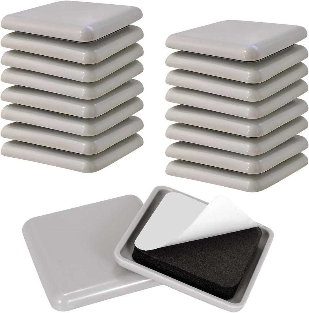 Furniture Sliders for Carpet & Hardwood Floors, 16 Pack 2 Inch Square Sliders for Moving Furniture, Easily Move Any Item While Protect The Floor