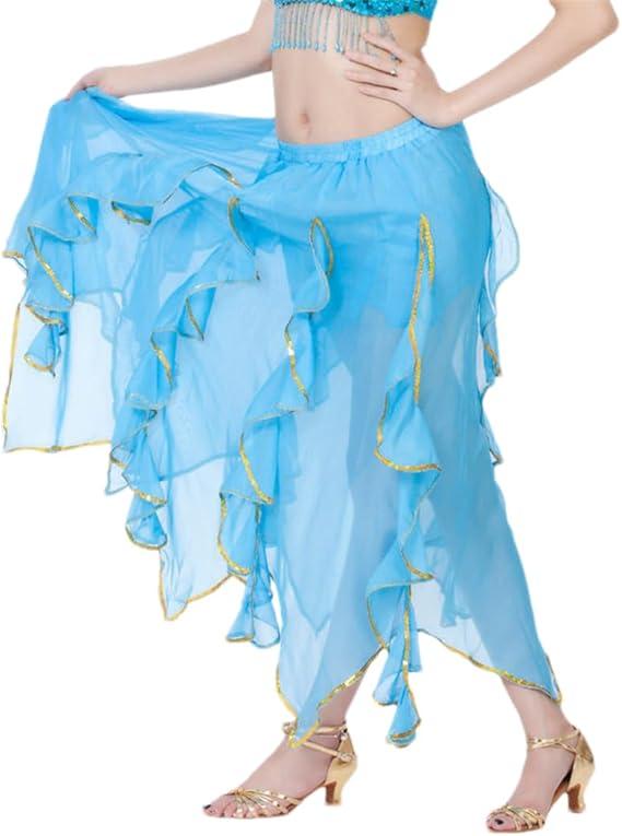 Hdhdeueh Women Dancing Costume Skirt Belly Dance Costume Skirt with Gold Edge Chiffon Belly Dance Skirt