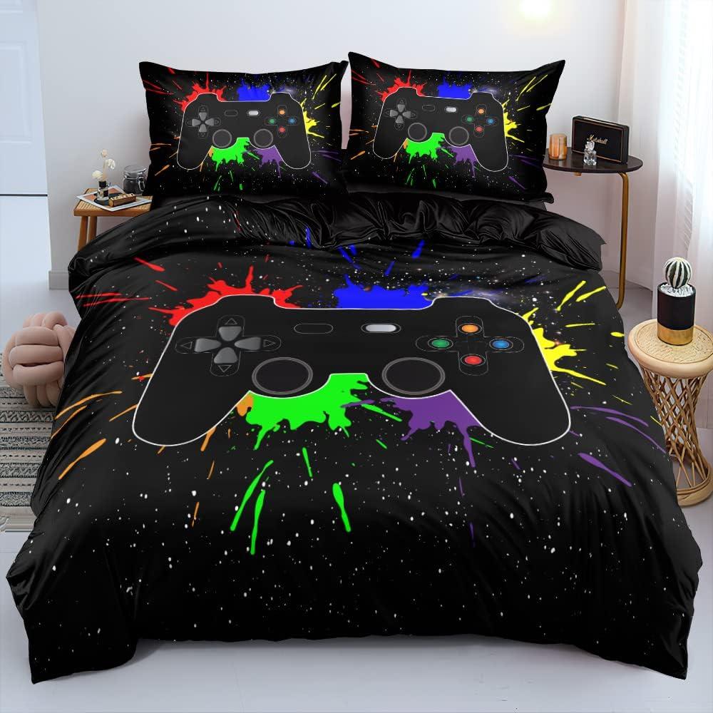 Gamer Bed Set Bedding Set for Boys Kids Gamepad Duvet Cover with 2 Pillowcases Full Size Gaming Bed Set 3pcs