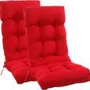 High Back Rocking Chair Cushion Set of 2, Waterproof and Anti Slip Tufted Rocking Chair Pad with Ties, Rocker Seat Cushions for Indoor, Porch, Outdoor Patio, Wine Red