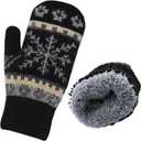 Winter Warm Mittens for Women Men - Soft-Double Layer-Snowflake Cold Weather Stretch Thick Lining Knitted Gloves (Medium, Black)