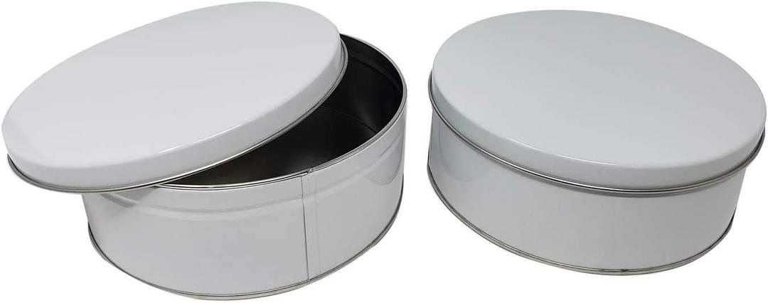 Premium Cookie Tin (2 Pack) Pure White, Elegant Classy Empty - Cookie Gift Tins, Round, Extra Thick Steel