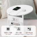 Vagusicc C Shaped End Table with Charging Station, 32" Tall Side Table for Couch and Recliner, Adjustable Height Small Couch Side Table Slide Under Sofa TV Tray Table for Living Room, Bedroom, White