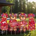 Bencailor 4 Pcs Valentine's Day Outdoor Decorations Valentine's Day Bear Yard Signs Stakes with LED Light Love Bear Heart Rose Lawn Decor for Holiday Lawn Patio Party Wedding Anniversary Decor