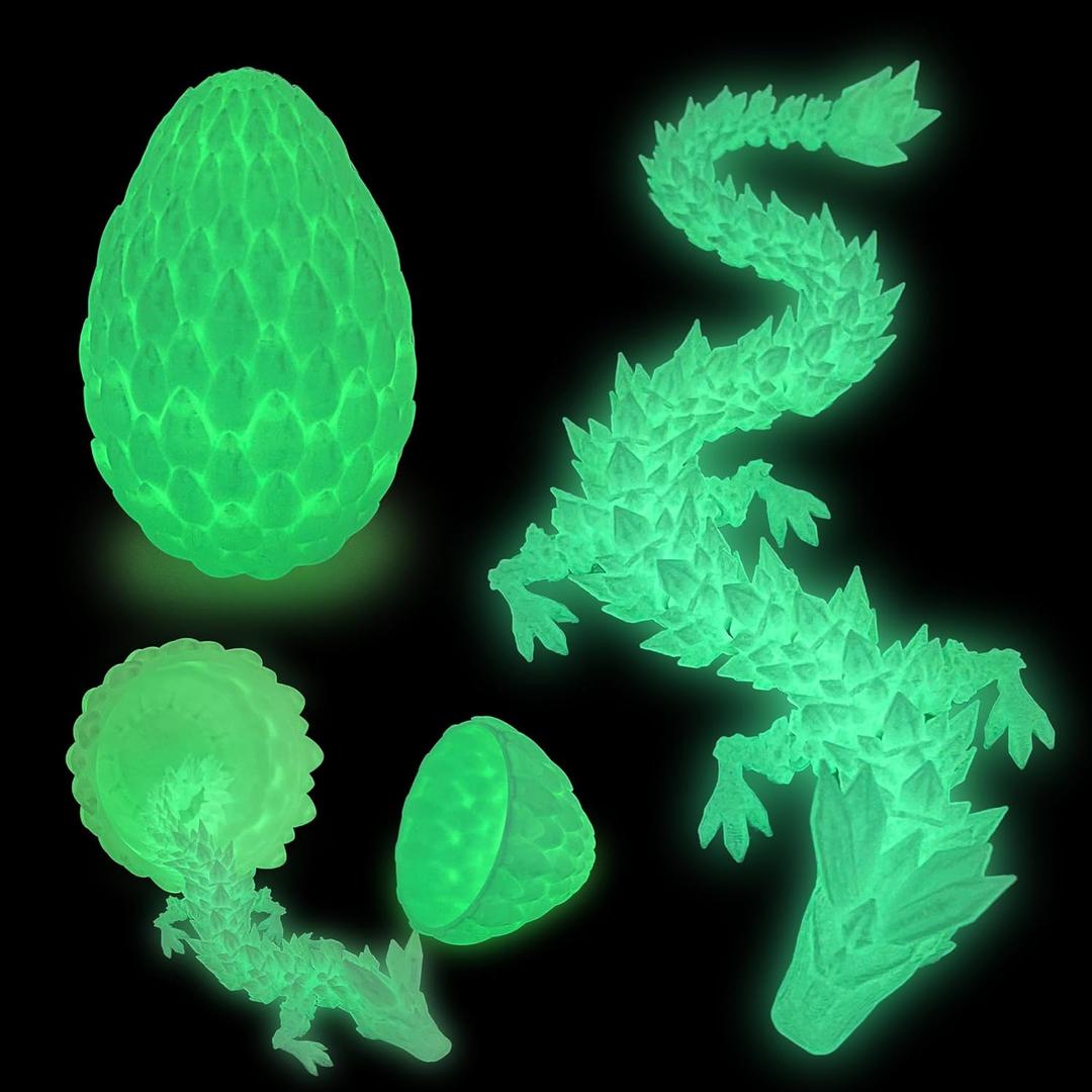 3D Dragon Egg - Glow in The Dark - Surprise Egg with Flexible Crystal Dragon Inside, 3D Printed Gift, Articulated Animal Figurine, Desk Pet Decor 3D Dragon Egg - Glow in The Dark - Surprise Egg with Flexible Crystal Dragon Inside, 3D Printed Gift, Articulated Animal Figurine, Desk Pet Decor