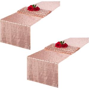 2 Pack Rose Gold Sequin Table Runners 12x72 Inch - Glitter Rose Gold Table Runner Gift Packing for Party Wedding Bridal Baby Shower Birthday Event Supplies Decorations