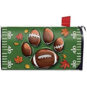 FBCOO Fall Football Cat Dog Paw Mailbox Cover Magnetic Standard Size 21" x 19", Green Autumn Sport Game Decorative Post Letter Box Wrap Decor, Rugby Maple Leaves Garden Yard Outdoor Decoration 5 Pack