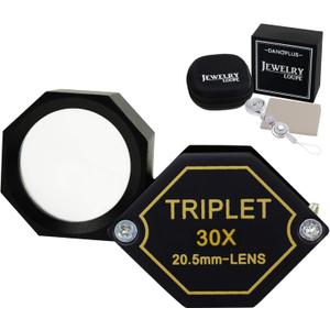 30x Magnification Jeweler Loupe Achromatic Triplet Lens 20.5mm Optical Glass Hexagonal Design Black Gem Jewelry Pocket Magnifier Tool