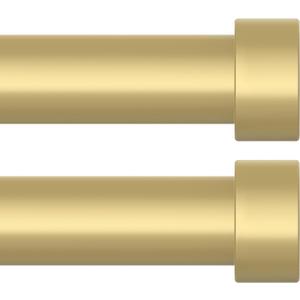 OLV 2 Pack Gold Curtain Rods for Windows, 1'' Modern Easy Install Adjustable Curtain Rod with End Cap Design, Heavy Duty Single Decorative Drapery Pole for Living Room, Bedroom, Kitchen, Size: 36''-88''| 2 Pack
