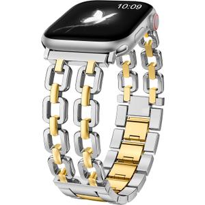 Wearlizer Compatible with Apple Watch Bands 49/46/45/44/42mm(Series 3) Women, Dressy Fancy Metal Chain Pretty Strap Designer Gold Silver Link Bracelet for iWatch Ultra SE Series 10 9 8 7 6 5 4 3 2 1