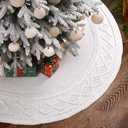 48 inches Christmas Knitted Tree Skirt Decorations Xmas Large White Chunky Cable Farmhouse Thick Rustic Tree Skirt for Merry Christmas Tree Holiday Home Party Decoration