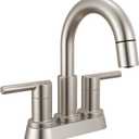 Delta Nicoli Centerset Brushed Nickel Bathroom Faucet with Sprayer, 4 Inch 3 Hole Bathroom Sink Faucet with Pull Out Sprayer, Push-Pop Drain, Stainless 25749LF-SSPD