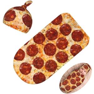 Burrito Pizzas Newborn Swaddling Blanket Beanie Hat Sets Soft Baby Receiving Funny Food Blanket Soft Sleeping Bag New Born Soft Sleep Sacks for Boys Girls