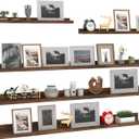 Giftgarden 47 Inch Long Floating Shelves for Wall Set of 5, Rustic Wood Wall Shelves for Bathroom, Bedroom, Kitchen, Living Room Storage and Decoration, Brown Picture Ledge  Brown, 47"