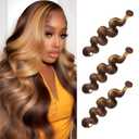 P4/27 Human Hair Body Wave Bundles 10 12 14 inch 12A Brazilian Virgin Ombre Hair Blonde and Brown Body Wave Human Hair 3 Bundles for Women P4/27 Color