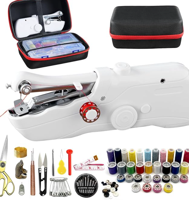 Handheld Sewing Machine with Black Storage Case and 109-Piece Sewing Kit, Mini Portable Cordless Hand Sewing Machine, Ideal for Adults & Beginners, Complete Set of Quick Home Clothing Repair Tools