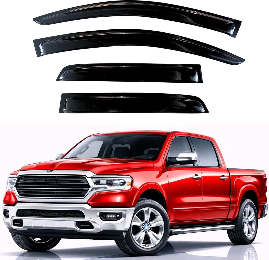 KPY Rain Guards Fit for 2019-2026 RAM 1500 Crew Cab (Excludes Classic Model), Out-Channel Window Visors Vent Wind Deflectors 4PC, Truck Accessories for 19-26 RAM 1500 Crew Cab (Full-Size Cabs)