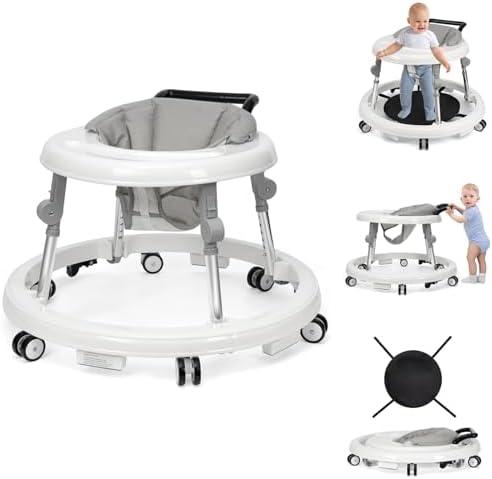 Baby Walker Foldable with 9 Adjustable Heights, Baby Walker with Wheels Portable, Infant Toddler Walker for Baby Boy Girls 6-18 Months