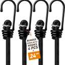 Black Bungee Cords with Hooks 24 inch - Bungie Cords Heavy Duty Outdoor 4 Piece Set UV Resistant