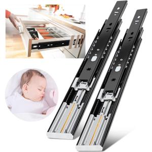 YENUO Soft Close Drawer Slides Full Extension Side Mount 12 14 16 18 20 22 24 inch Ball Bearing Metal Rails Track Guide Glides Runners Heavy Duty 100 Pound (Soft Close -1 Pair, 14 Inch)