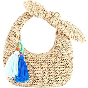 Straw Clutch Purse with Bow Top Handle Bag Summer Straw Handbag Beach Woven Evening Bag for Parties Wedding Travel