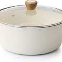 SENSARTE Ceramic Stock Pot Nonstick 4.5 Quart Soup Pot Casserole Pot with Lid Healthy Pasta Pot Cooking Pot Sauce Pot with Woodgrain Bakelite Handle, All Stove Compatible, White