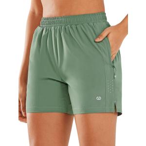 ALLZERO Women's Running Shorts 5" Quick Dry Lightweight Athletic Workout Shorts with Zip Pockets Hiking (Green, L)